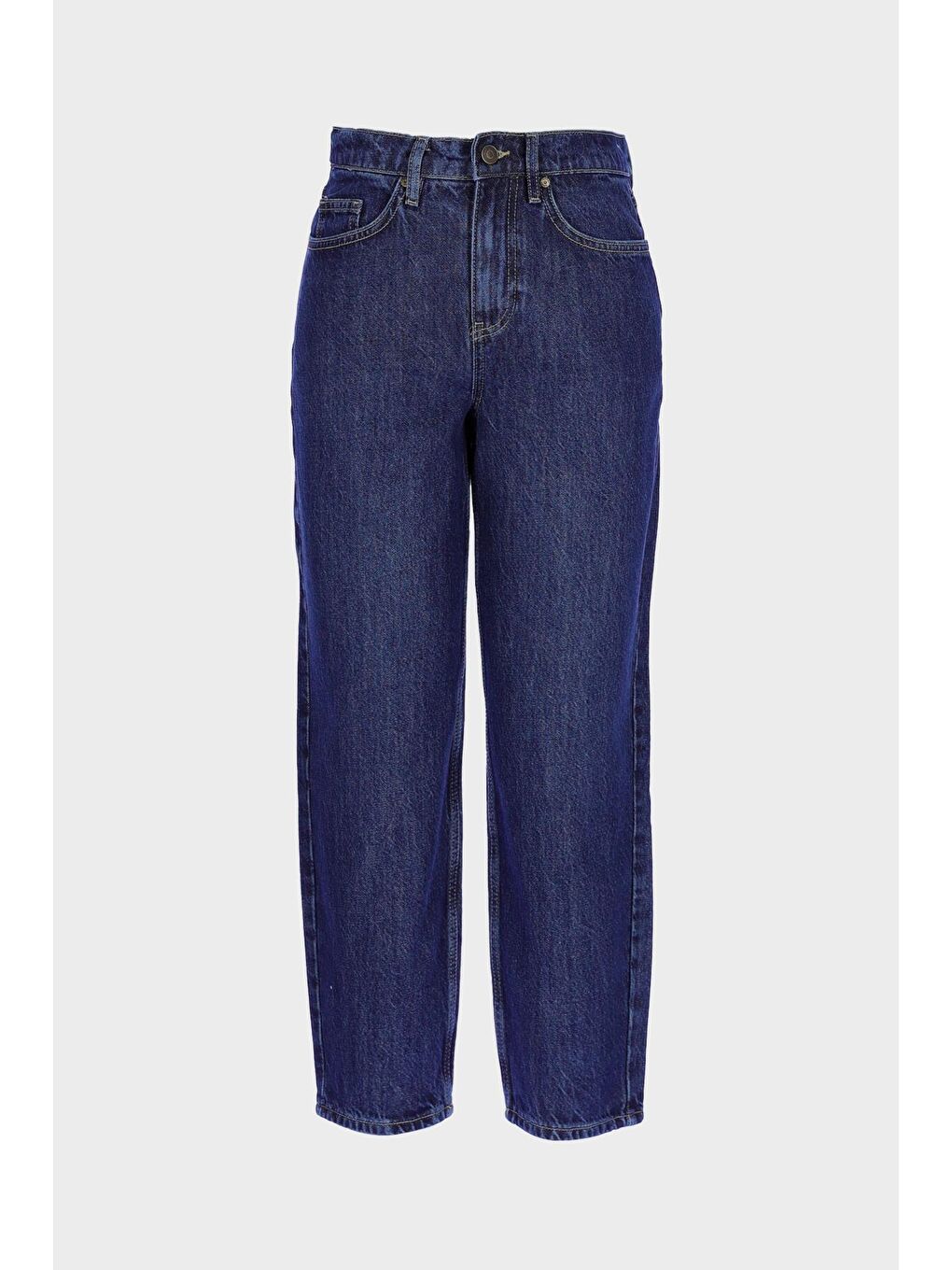 Koyu Mavi Yüksek Bel Barrel Fit Jean Patı Fermuarlı Pantolon C 4934-022