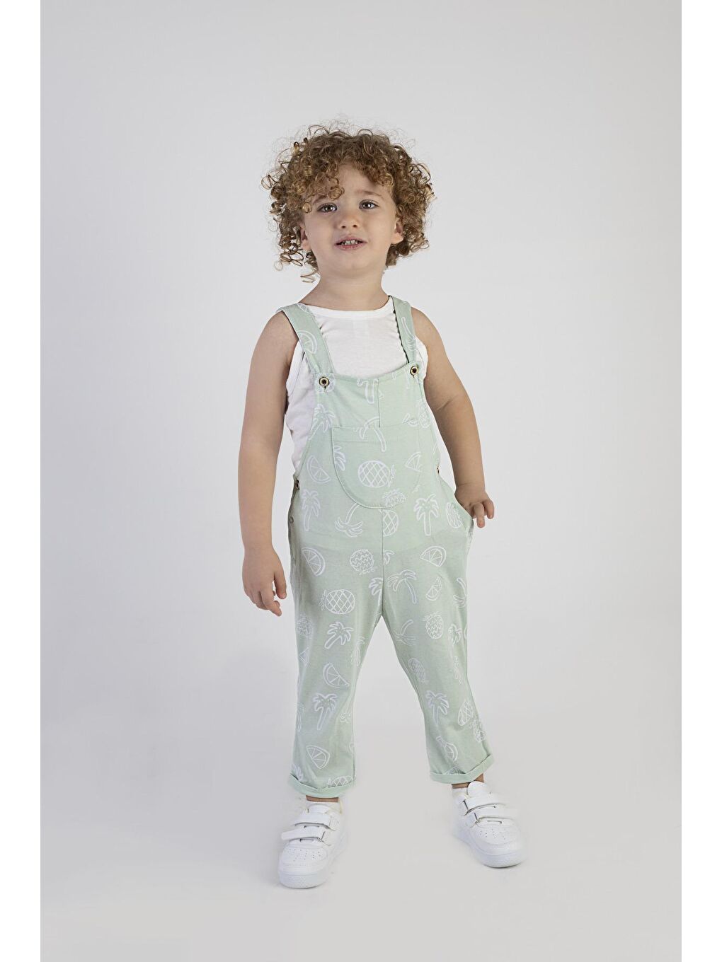 Yeşil Erkek Çocuk  Pamuk Kumaş  Kolsuz Salopet Tulum-1