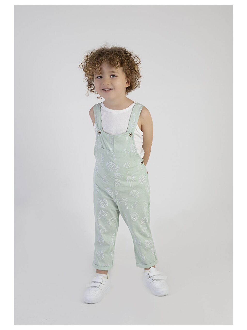 Yeşil Erkek Çocuk  Pamuk Kumaş  Kolsuz Salopet Tulum-2