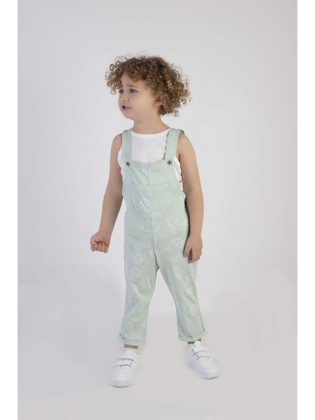 Yeşil Erkek Çocuk  Pamuk Kumaş  Kolsuz Salopet Tulum-4