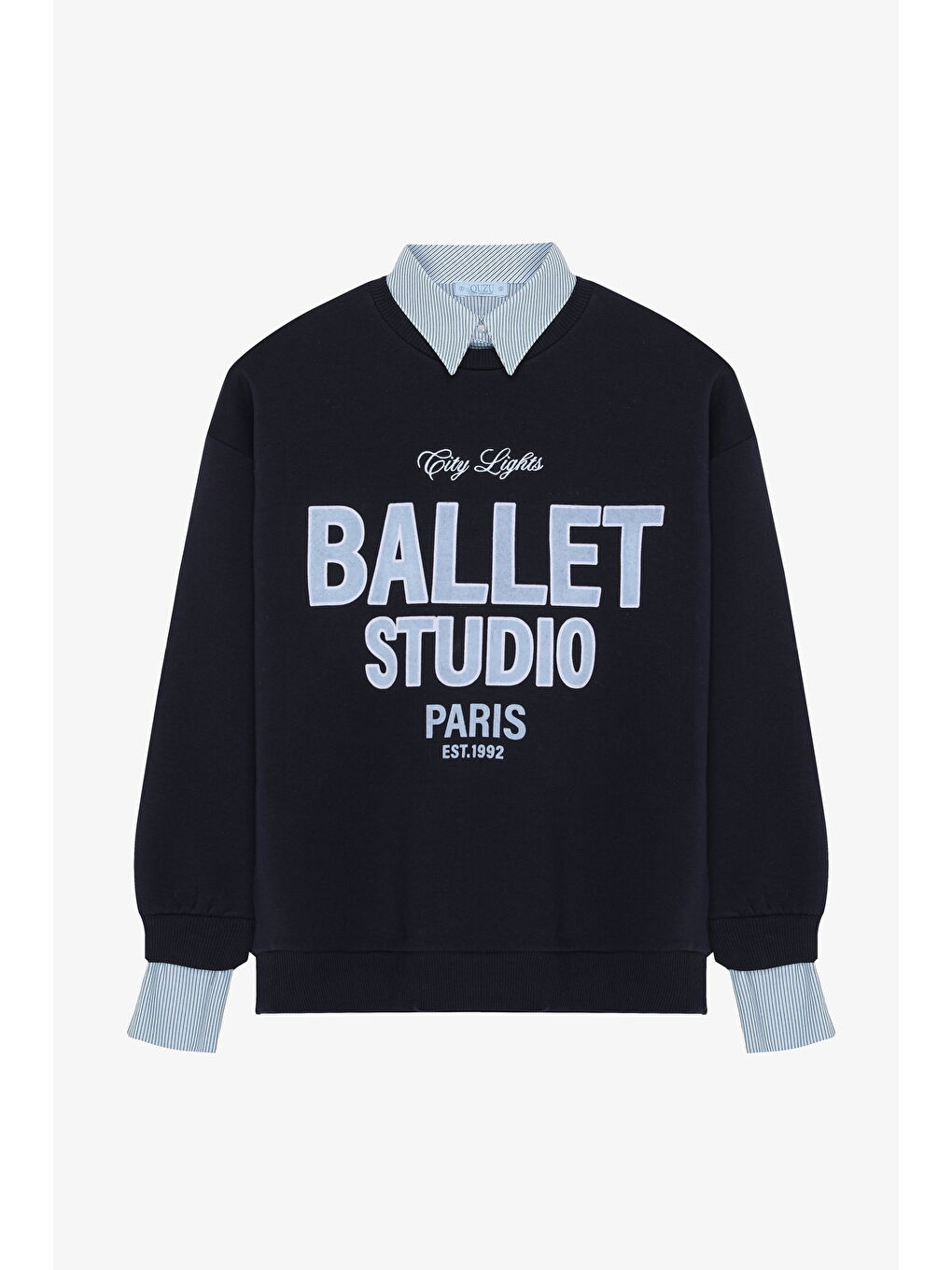 Gömlek Garnili Oversize Baskılı Sweatshirt Lacivert