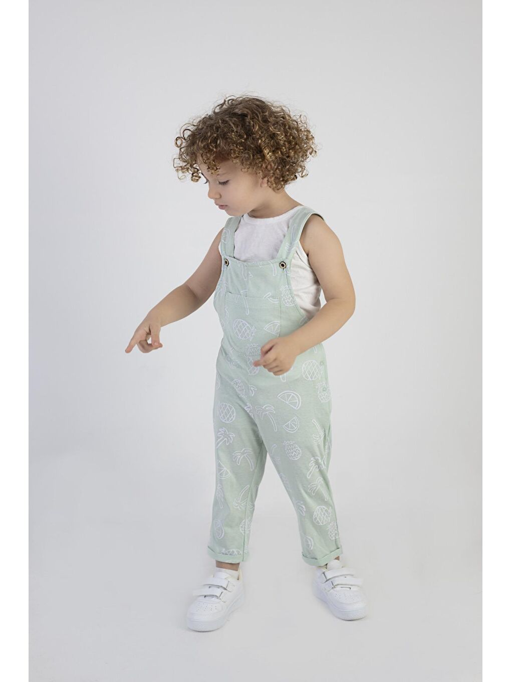 Yeşil Erkek Çocuk  Pamuk Kumaş  Kolsuz Salopet Tulum-5