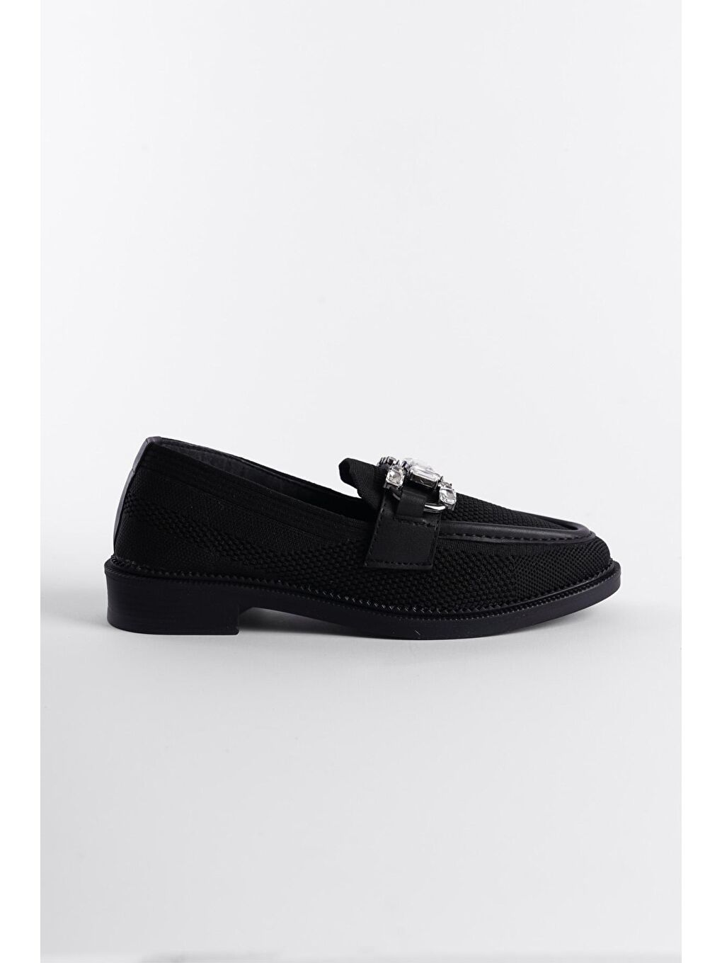 Capone Outfitters Siyah Triko Taşlı Tokalı Kadın Loafer Ayakkabı - 3