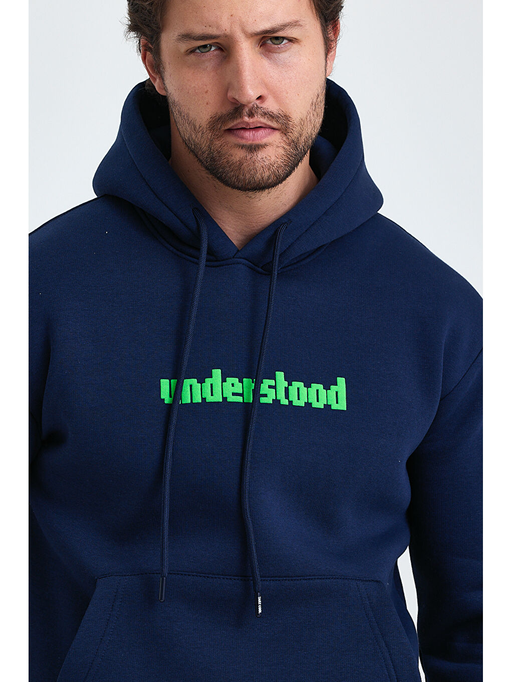 Tarz Cool Lacivert Erkek Standart Fit Normal Kesim Içi Polarlı 3 Iplik Kapüşonlu Pamuklu Sweatshirt - 3