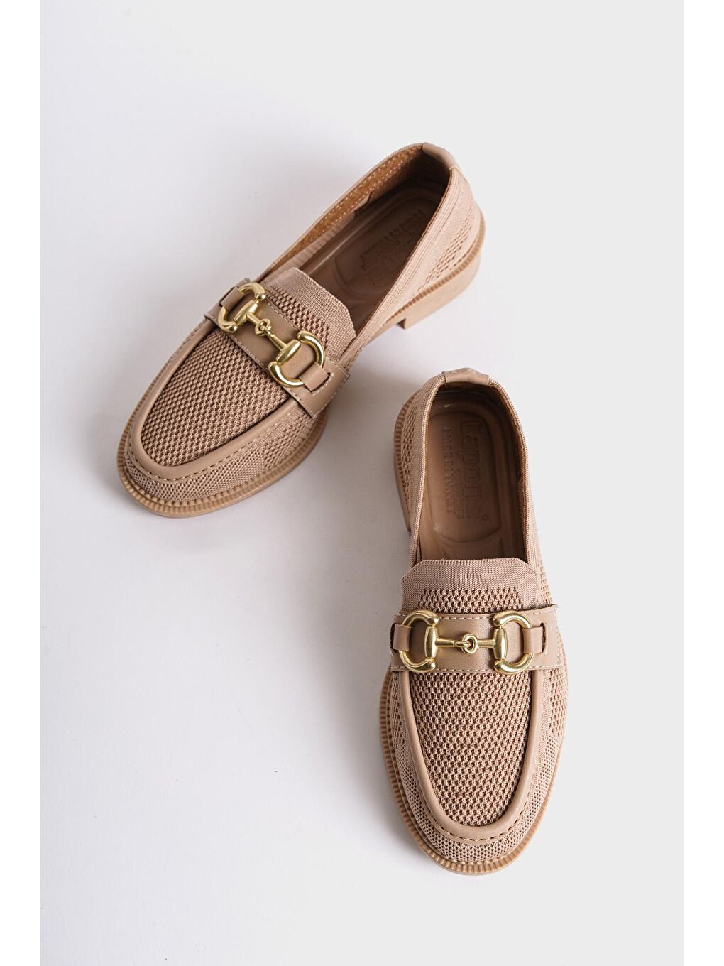 Bej Triko Metal Tokalı Kadın Loafer Ayakkabı