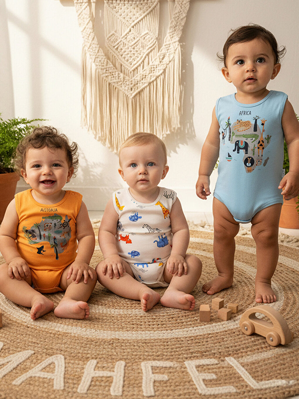 Bej %100 Pamuklu 3'lü Atlet Çıtçıtlı Bebek Body Zıbın 492-493-1