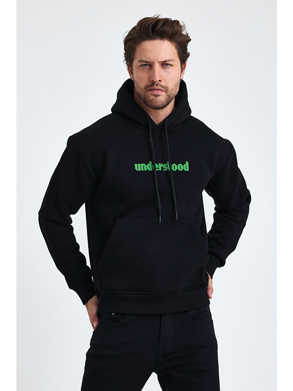 Tarz Cool Siyah Erkek Standart Fit Normal Kesim Içi Polarlı 3 Iplik Kapüşonlu Pamuklu Sweatshirt - 2