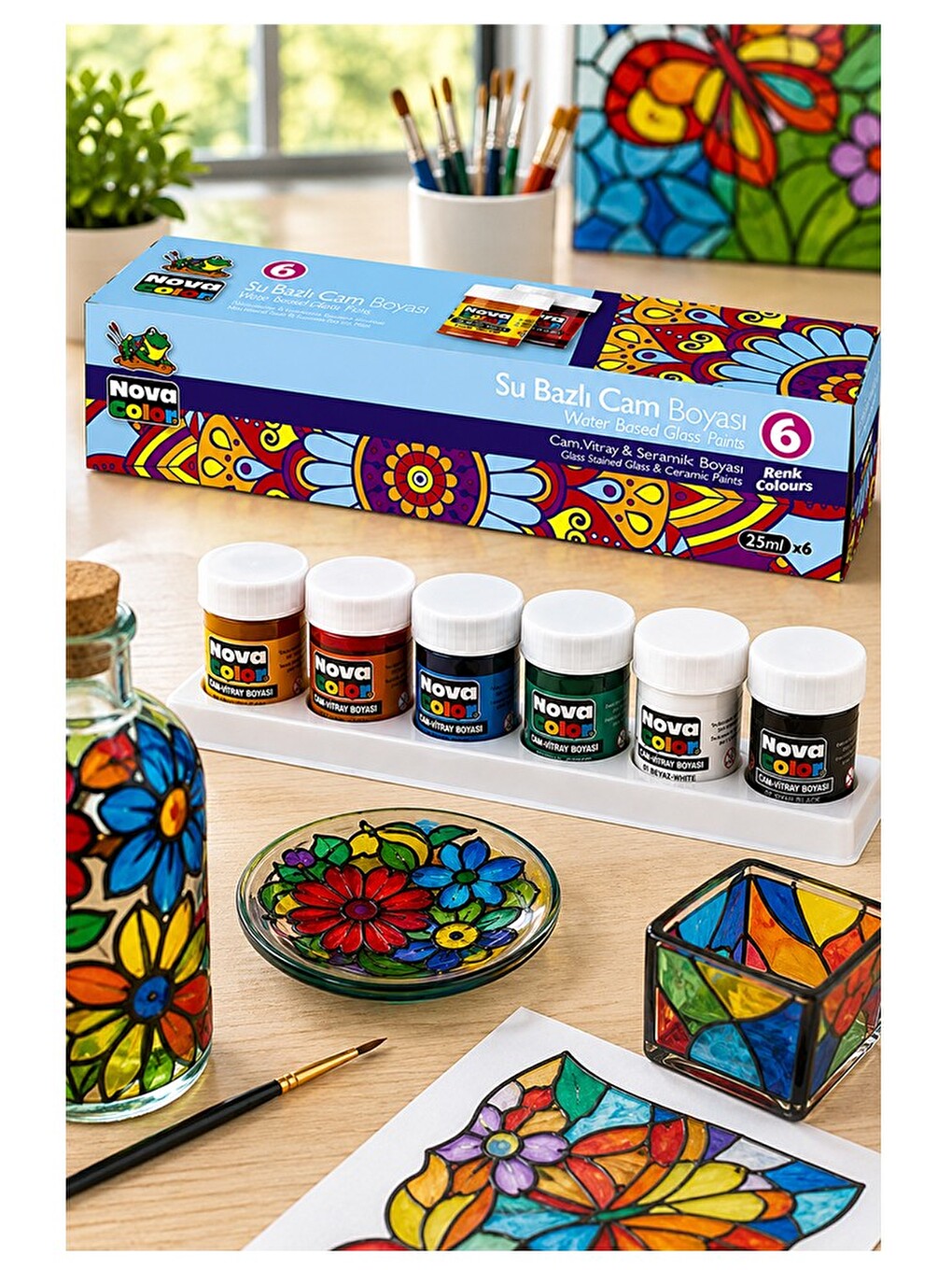Cam Boyası 6 Renk 30 Ml 1 Paket Nova Color Cam Vitray Boyası Vitray Boya Seti 6 Lı Canlı Renkler-3