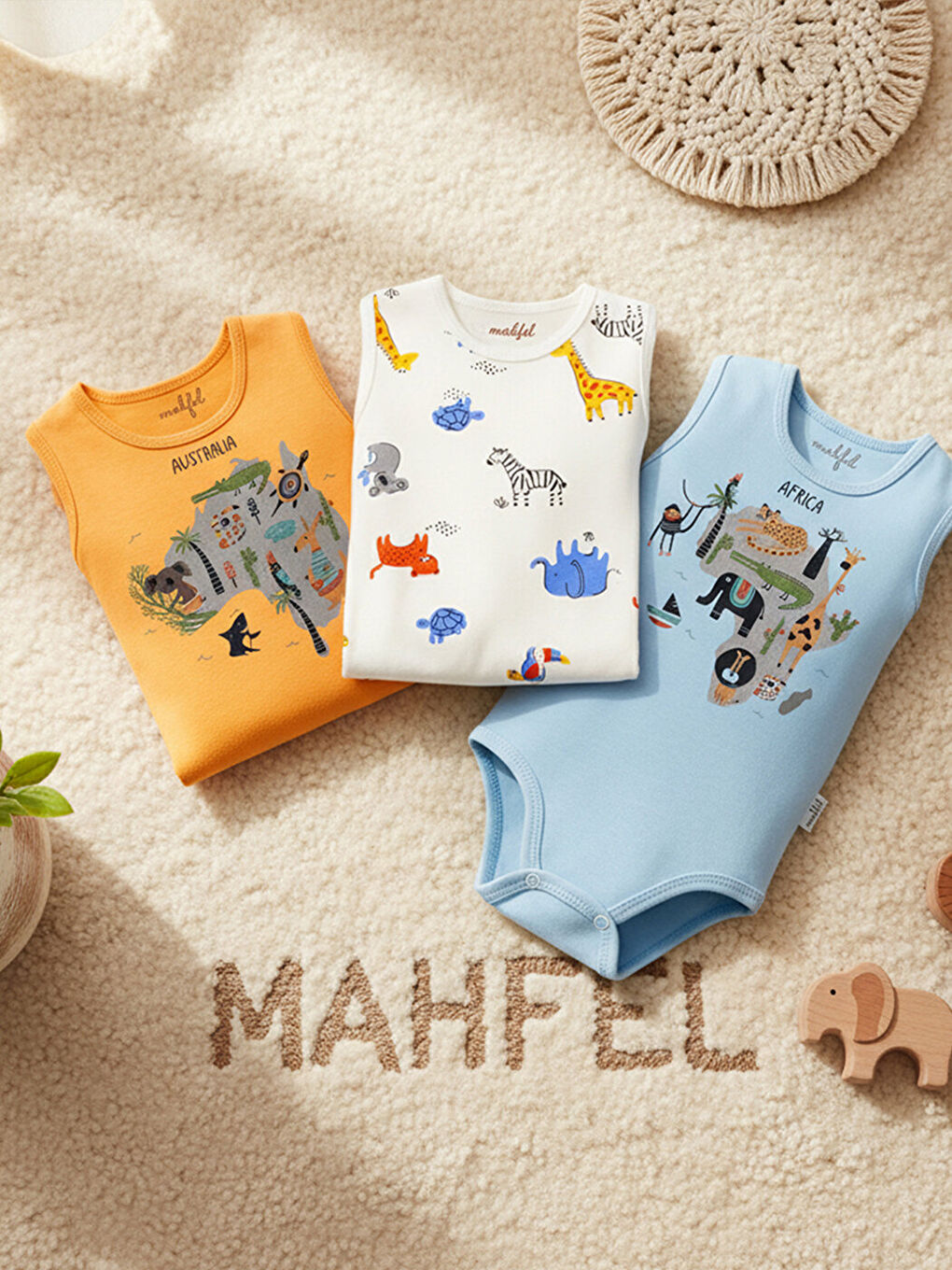 Bej %100 Pamuklu 3'lü Atlet Çıtçıtlı Bebek Body Zıbın 492-493-2