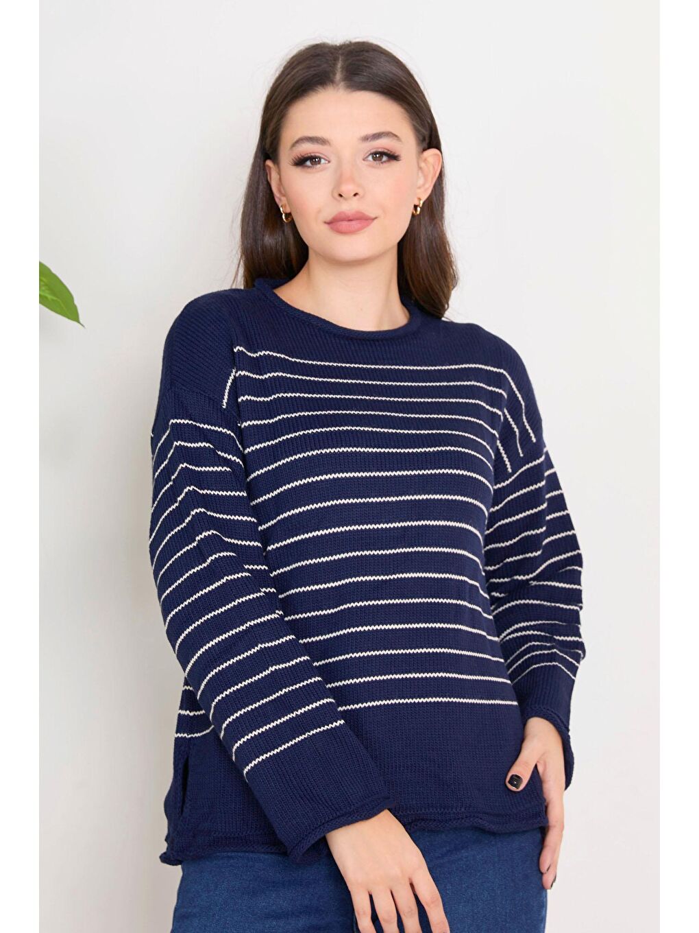 Bisiklet Yaka Kadın Lacivert Triko Kazak - 23363