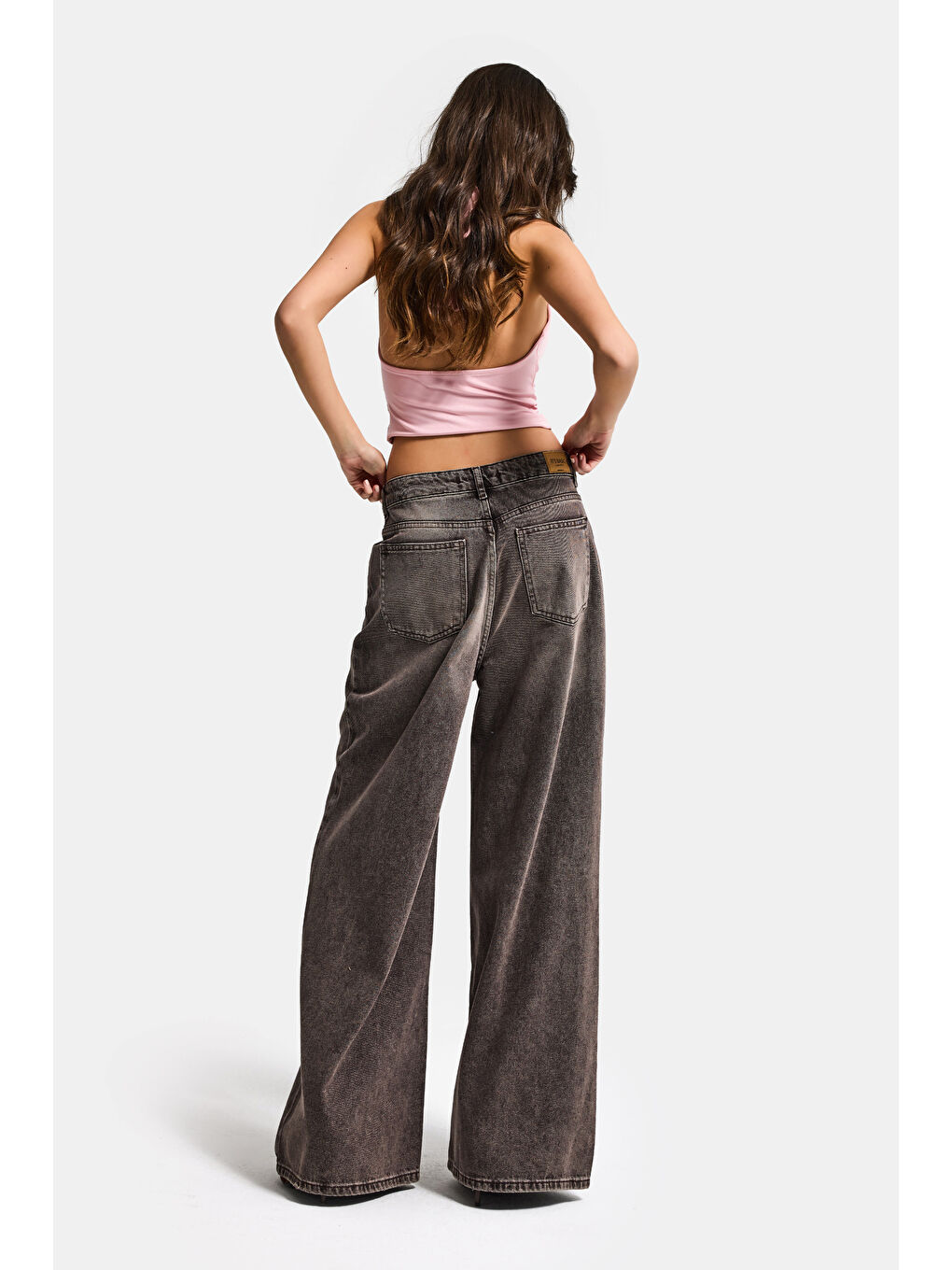 Kahverengi Kadın Koyu Kahve 4s6-16 Mega Baggy Fit Kemer Detaylı Bol Kesim Denim Jean-5