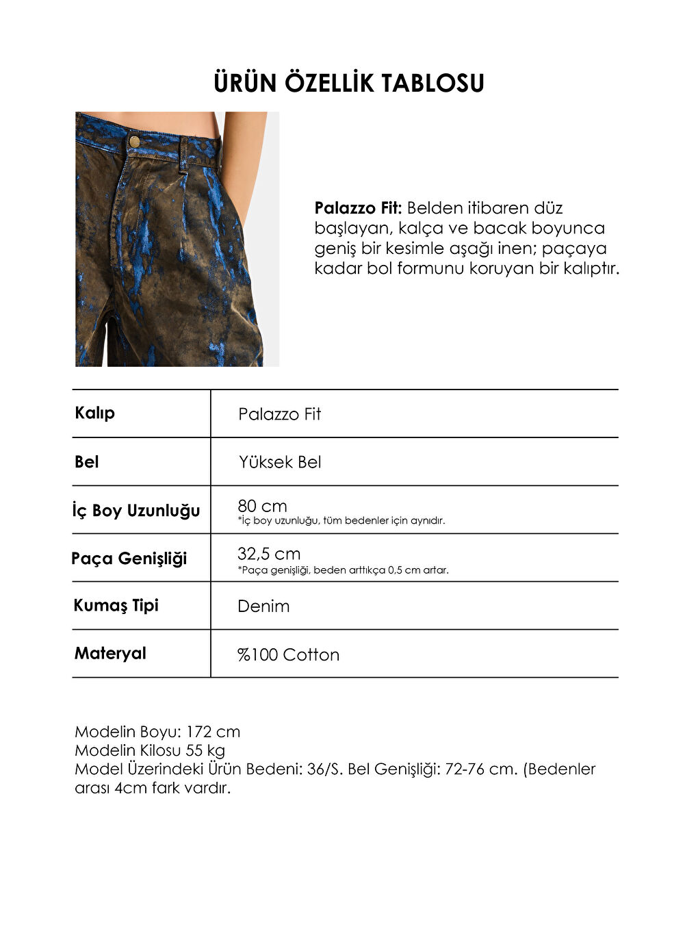 Kahverengi Kadın Kahve Mavi 1s6-15 Palazzo Fit Bol Kesim Özel Flok Kumaş Tasarım Denim Jean-3