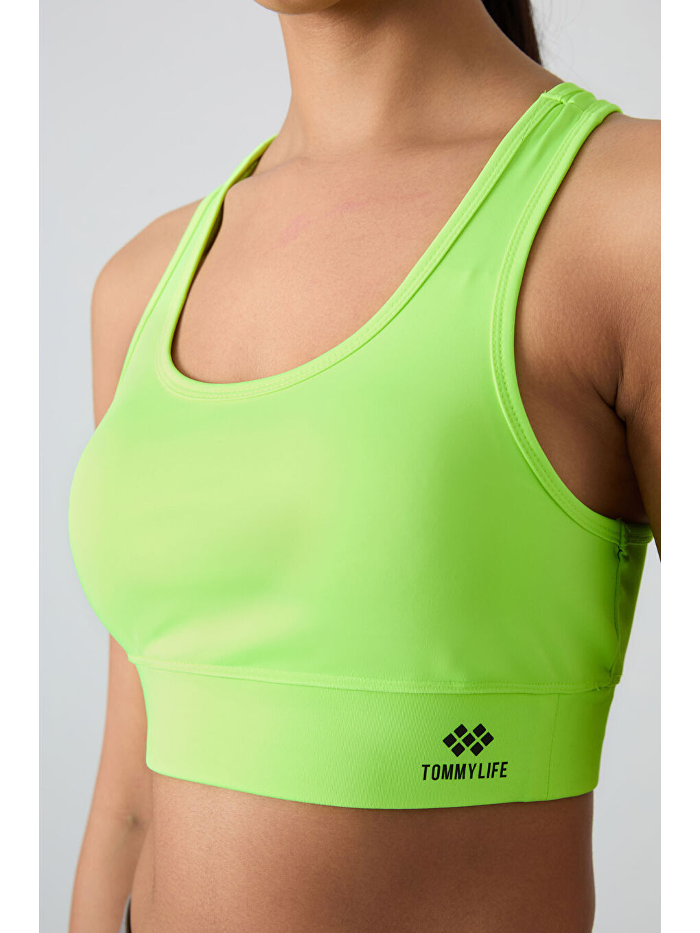 Neon Sarı Sırt Detaylı Dar Kalıp U Yaka Kadın Spor Büstiyer - 97120-1