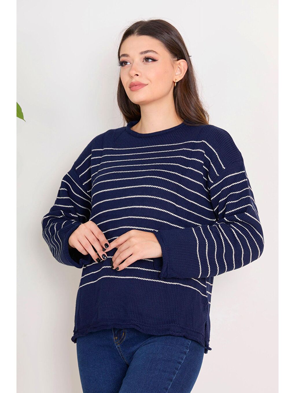 Bisiklet Yaka Kadın Lacivert Triko Kazak - 23363-1