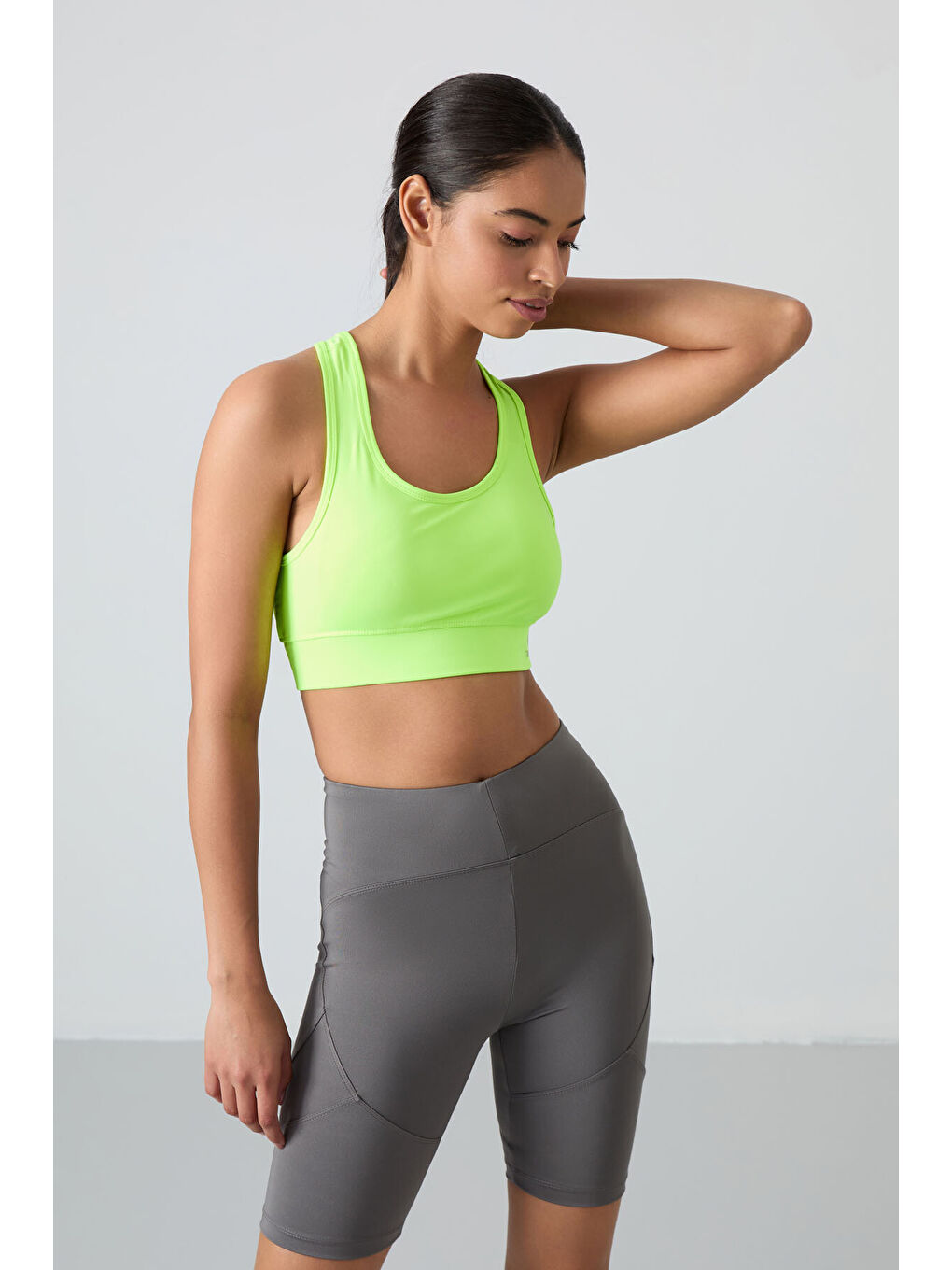 Neon Sarı Sırt Detaylı Dar Kalıp U Yaka Kadın Spor Büstiyer - 97120-3