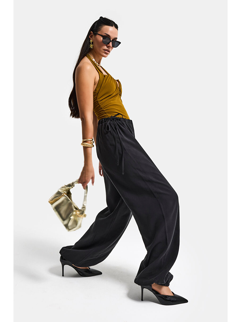 Kadın Siyah s6-1 Baggy Jogger Fit Bol Kesim Pantolon-1