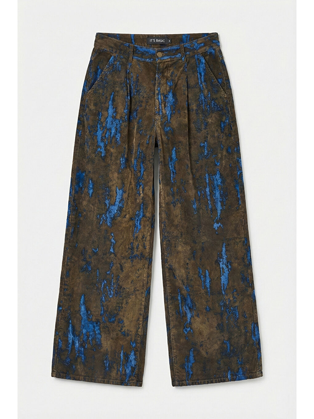 Kahverengi Kadın Kahve Mavi 1s6-15 Palazzo Fit Bol Kesim Özel Flok Kumaş Tasarım Denim Jean-5