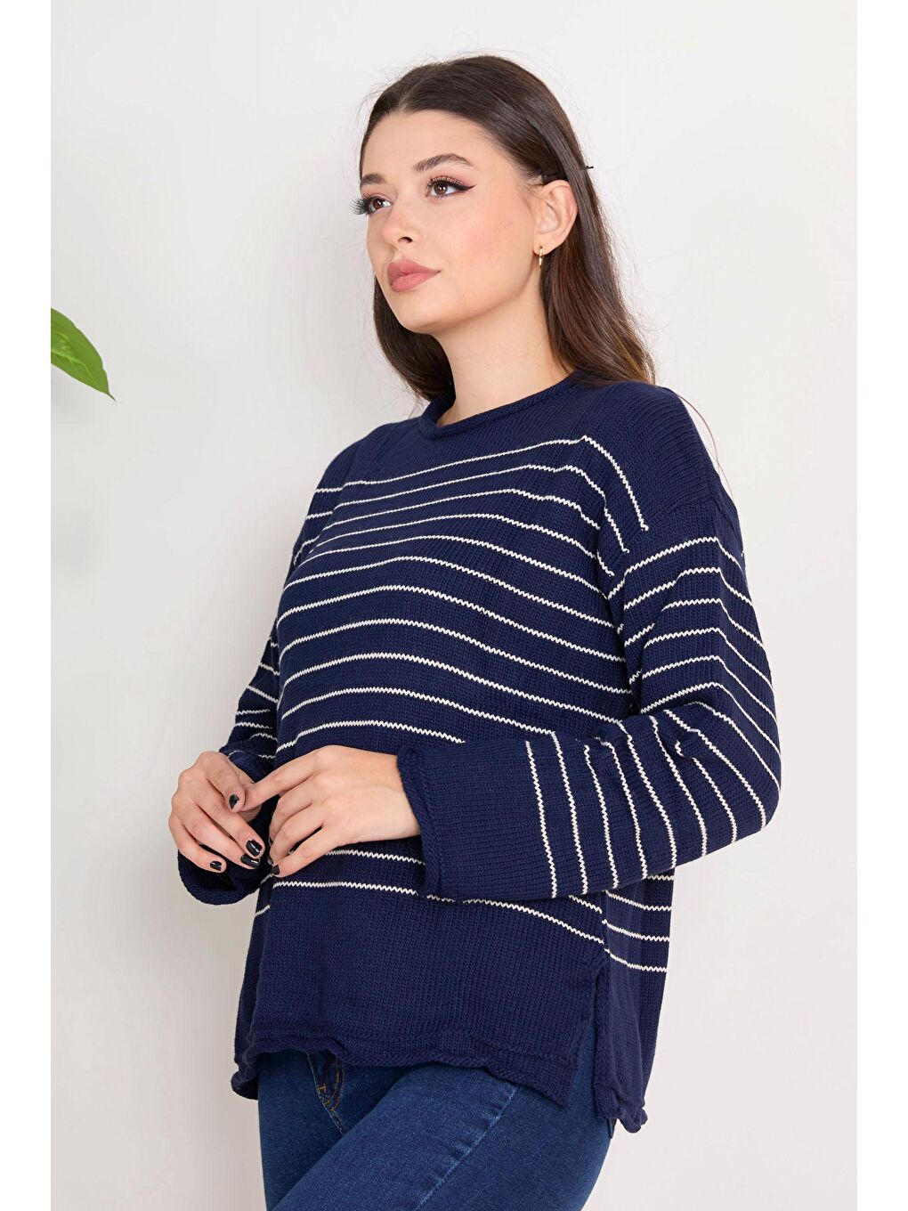 Bisiklet Yaka Kadın Lacivert Triko Kazak - 23363-3