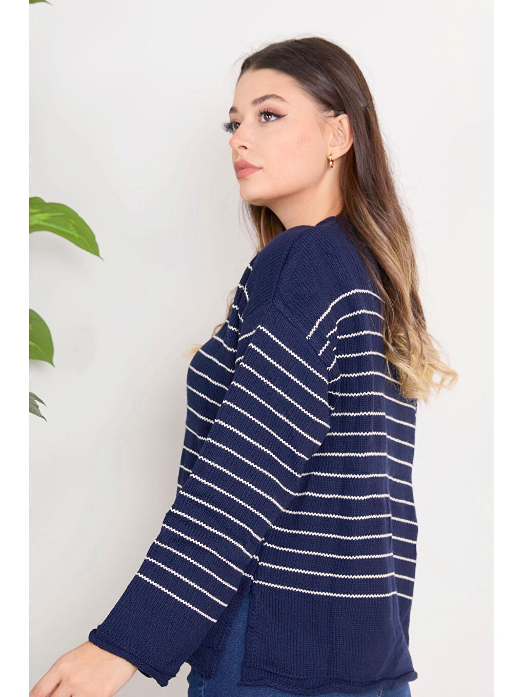 Bisiklet Yaka Kadın Lacivert Triko Kazak - 23363-4