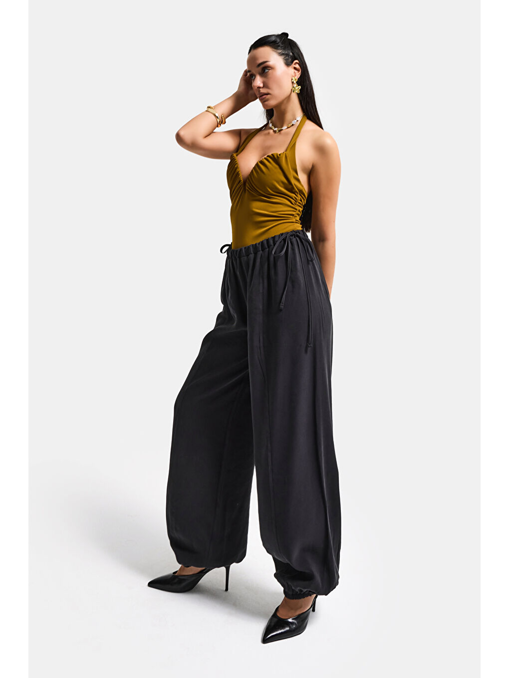 Kadın Siyah s6-1 Baggy Jogger Fit Bol Kesim Pantolon-4