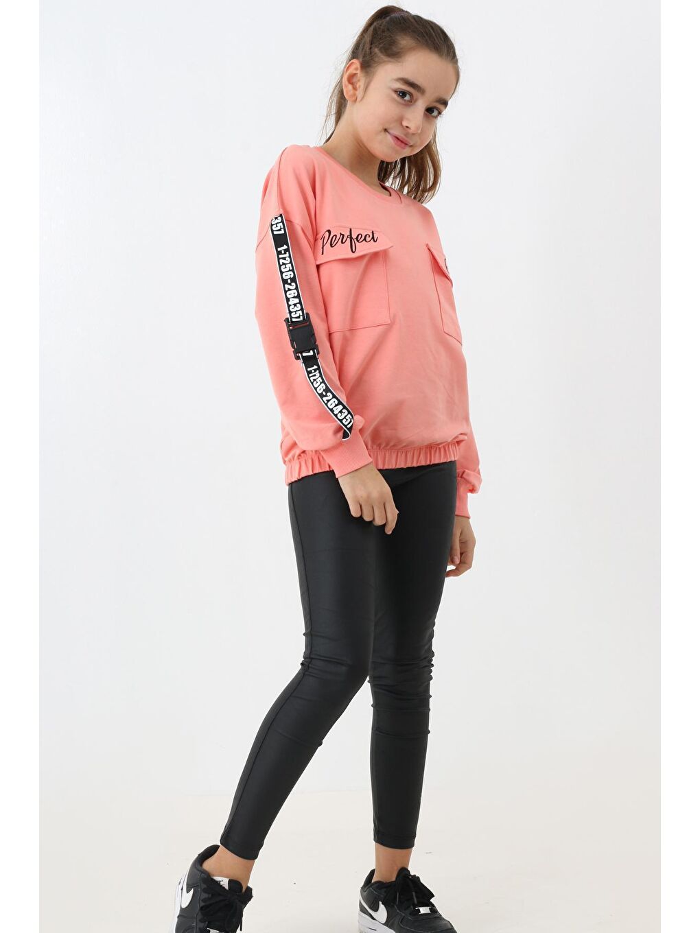 Beyaz Kız Çocuk Perfect Yazı Baskılı Oversize Sweatshirt 14174-2