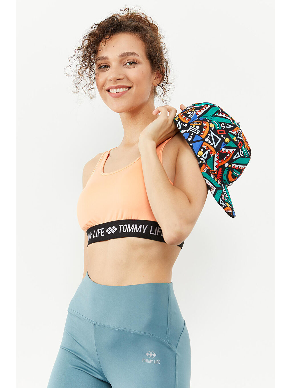 Turuncu Yavruagzı Yazı Şeritli Standart Kalıp U Yaka Kadın Spor Büstiyer - 97113