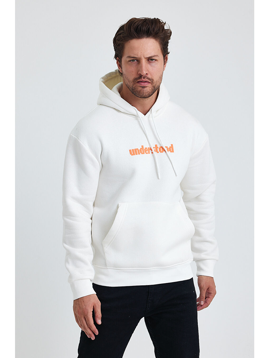 Tarz Cool Beyaz Erkek Standart Fit Normal Kesim Içi Polarlı 3 Iplik Kapüşonlu Pamuklu Sweatshirt - 2