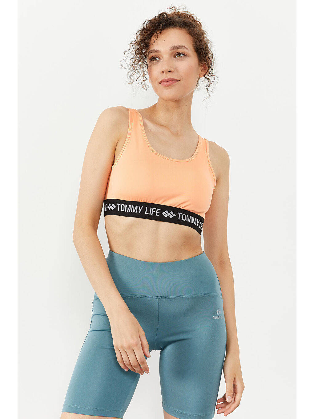 Turuncu Yavruagzı Yazı Şeritli Standart Kalıp U Yaka Kadın Spor Büstiyer - 97113-2