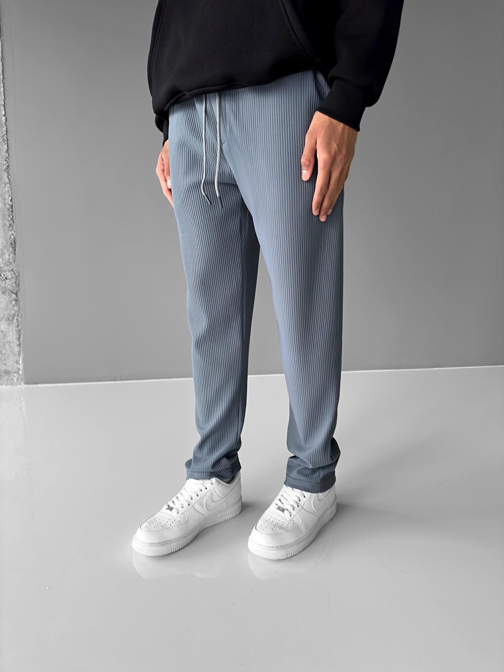 Gri Oversize Fitilli Erkek Pantolon Füme