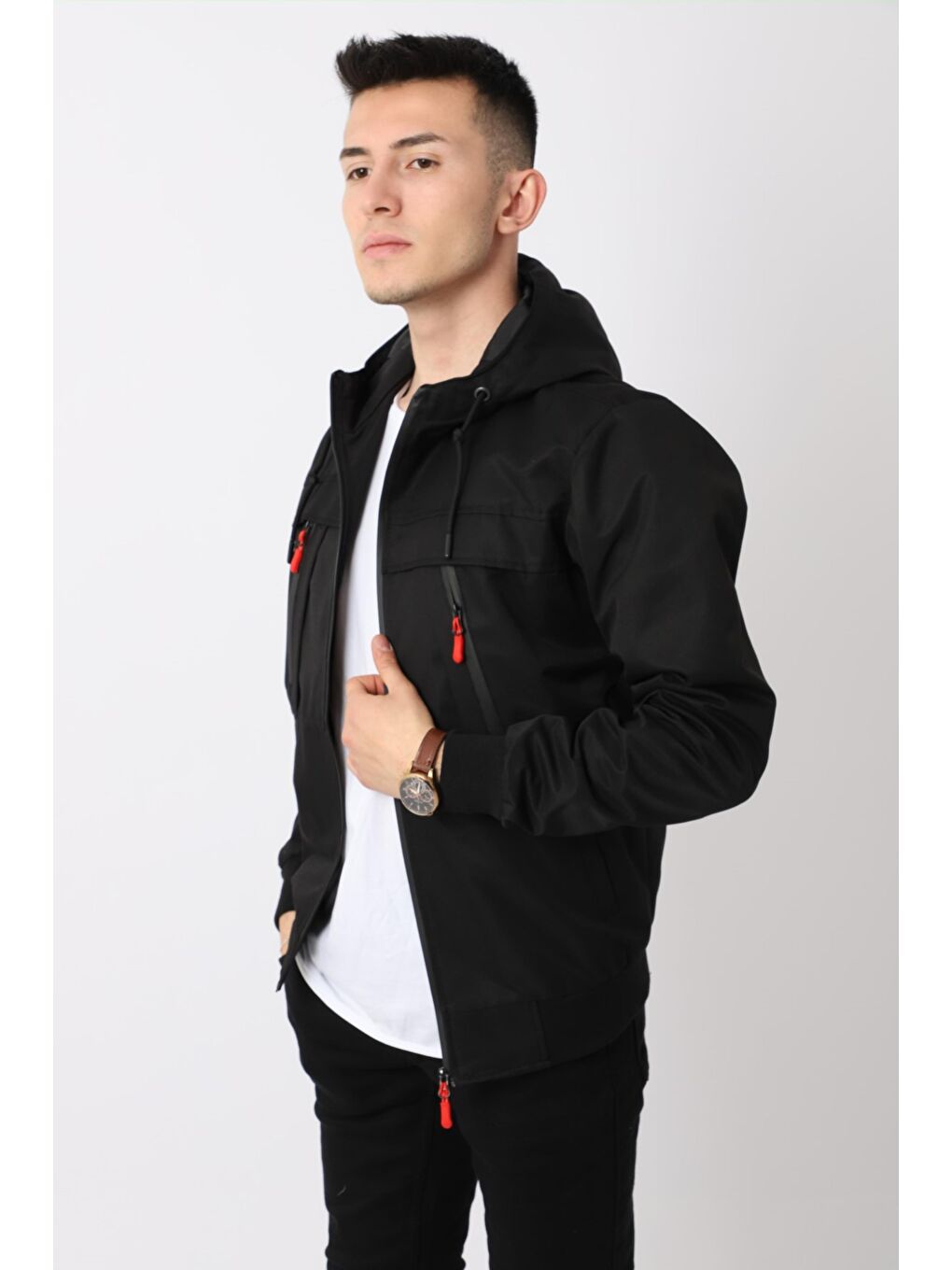 Siyah Çift Göğüs Fermuarlı Yağmurluk Mont BL1244-2