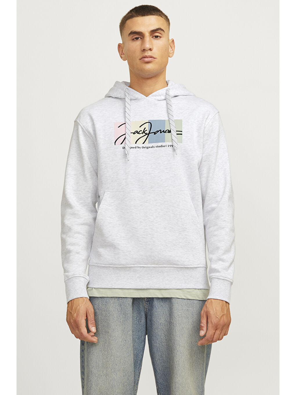 Jack & Jones Gri Originals Jorportland Pamuk Karışımlı Regular Fit Kapüşonlu Erkek Sweat 12262421