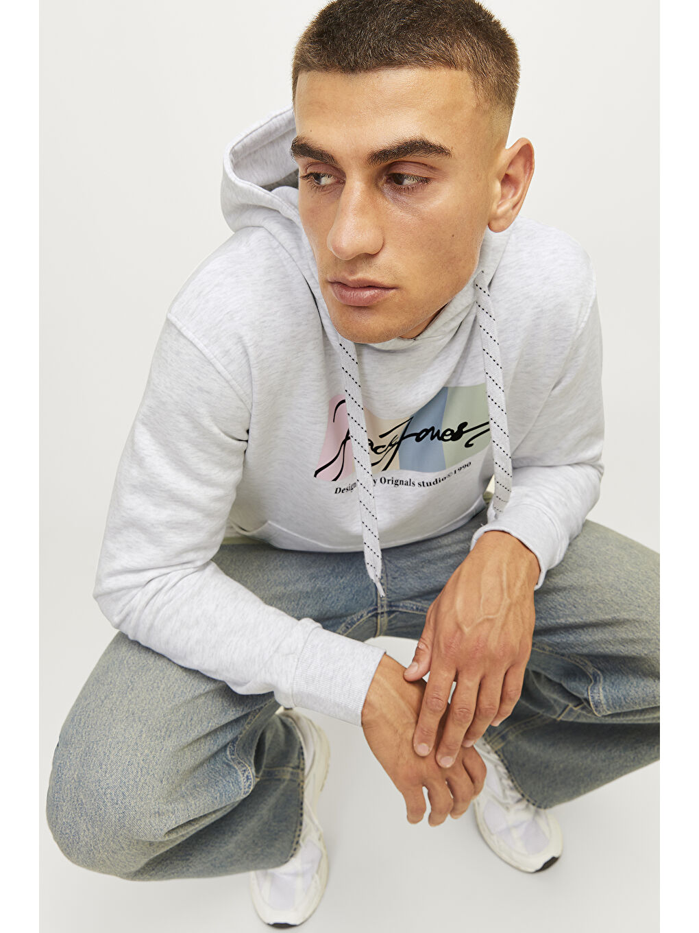 Jack & Jones Gri Originals Jorportland Pamuk Karışımlı Regular Fit Kapüşonlu Erkek Sweat 12262421 - 1