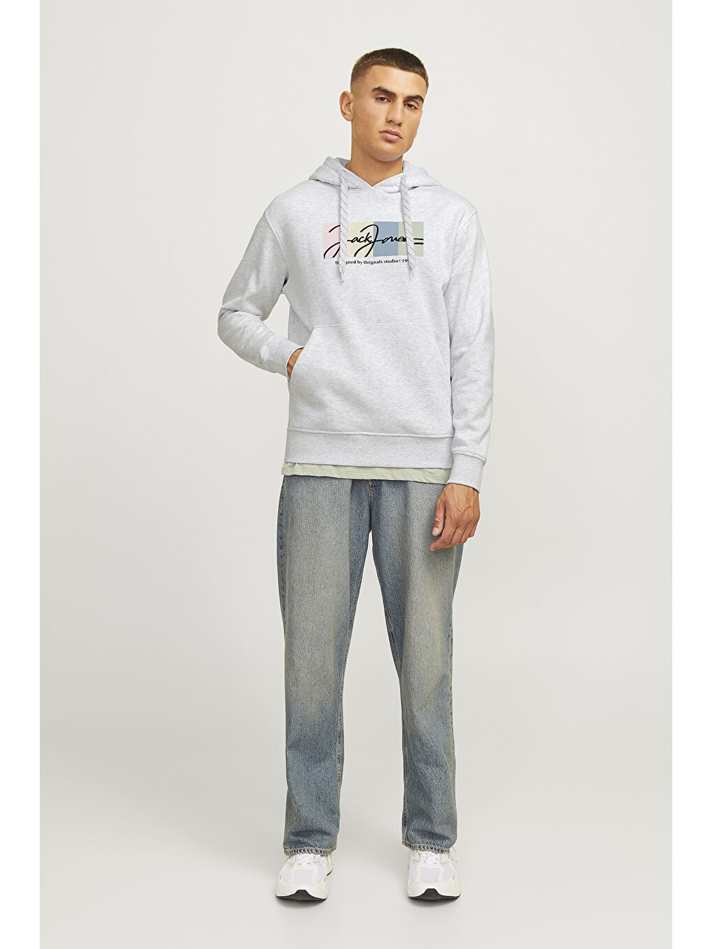 Jack & Jones Gri Originals Jorportland Pamuk Karışımlı Regular Fit Kapüşonlu Erkek Sweat 12262421 - 2