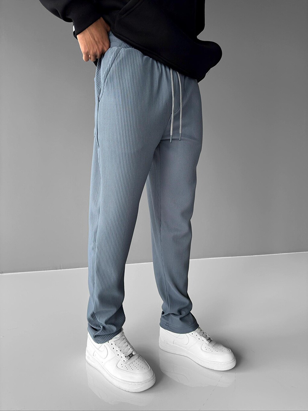 Gri Oversize Fitilli Erkek Pantolon Füme-1