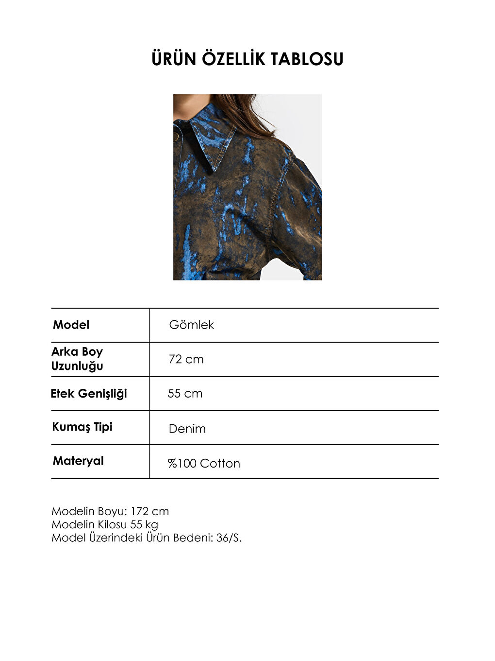 Kahverengi Kadın Kahve Mavi 1s6-15 Oversize Özel Flok Kumaş Tasarım Denim Gömlek-3