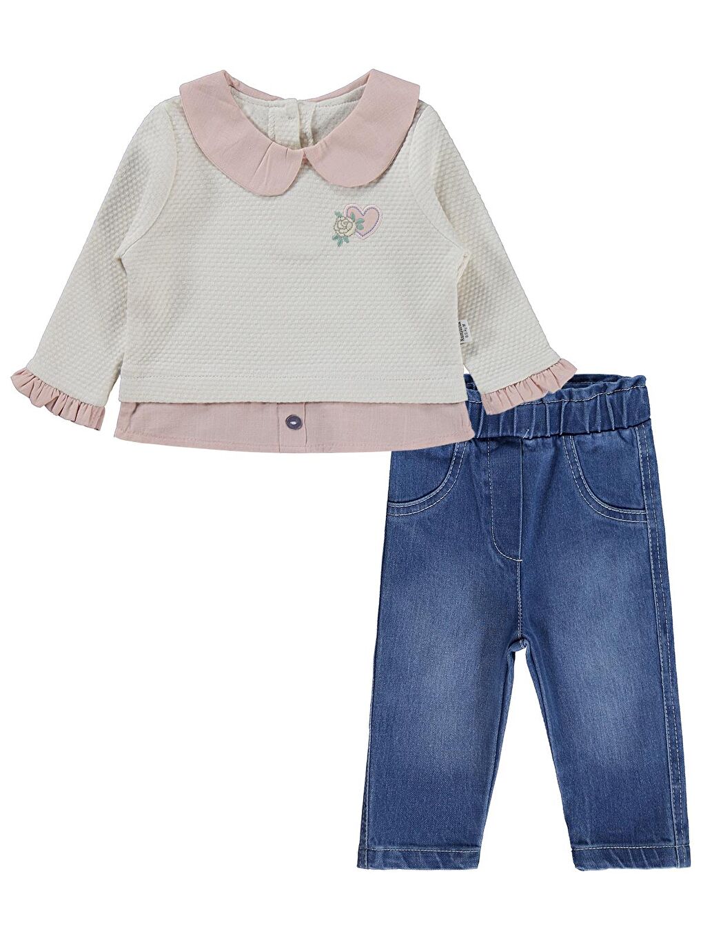 Kalp Nakışlı 2 Li Jean 6-18 Ay Takım - Bej 6-9 Ay