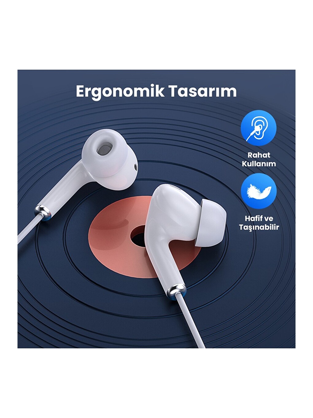 AUT123 3.5mm Kulak İçi Kablolu Kulaklık JS001 - Ergonomik Tasarım - Mikrofonlu - Beyaz-1
