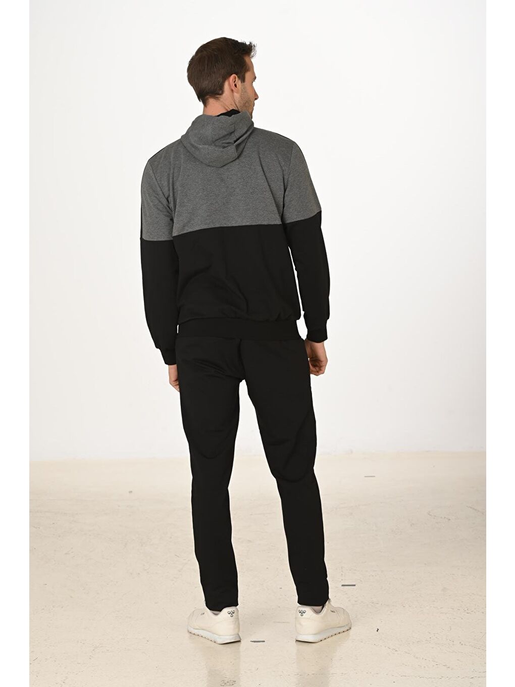 Erkek Pamuklu Tam Fermuarlı Kapüşonlu Eşofman Takımı Siyah 5287-S-6