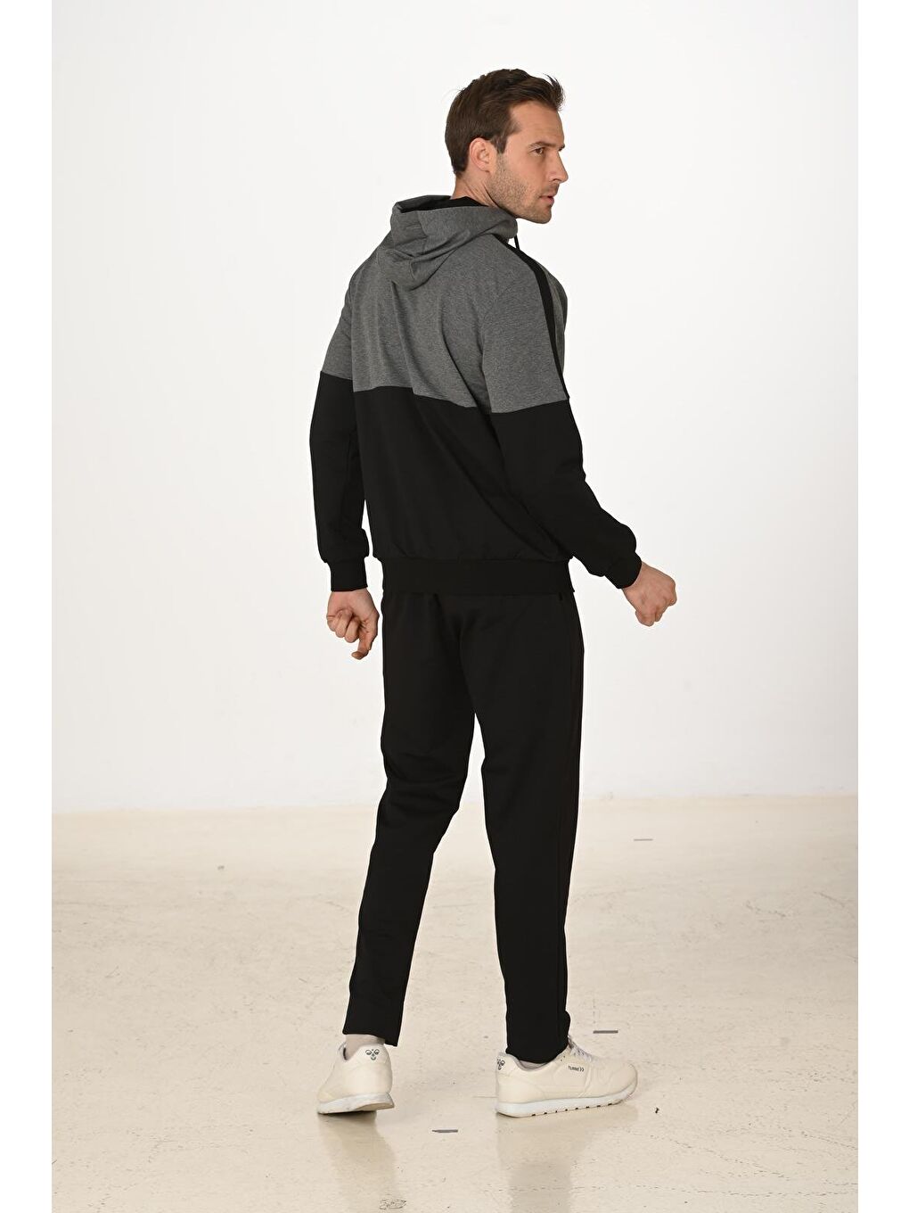 Erkek Pamuklu Tam Fermuarlı Kapüşonlu Eşofman Takımı Siyah 5287-S-7