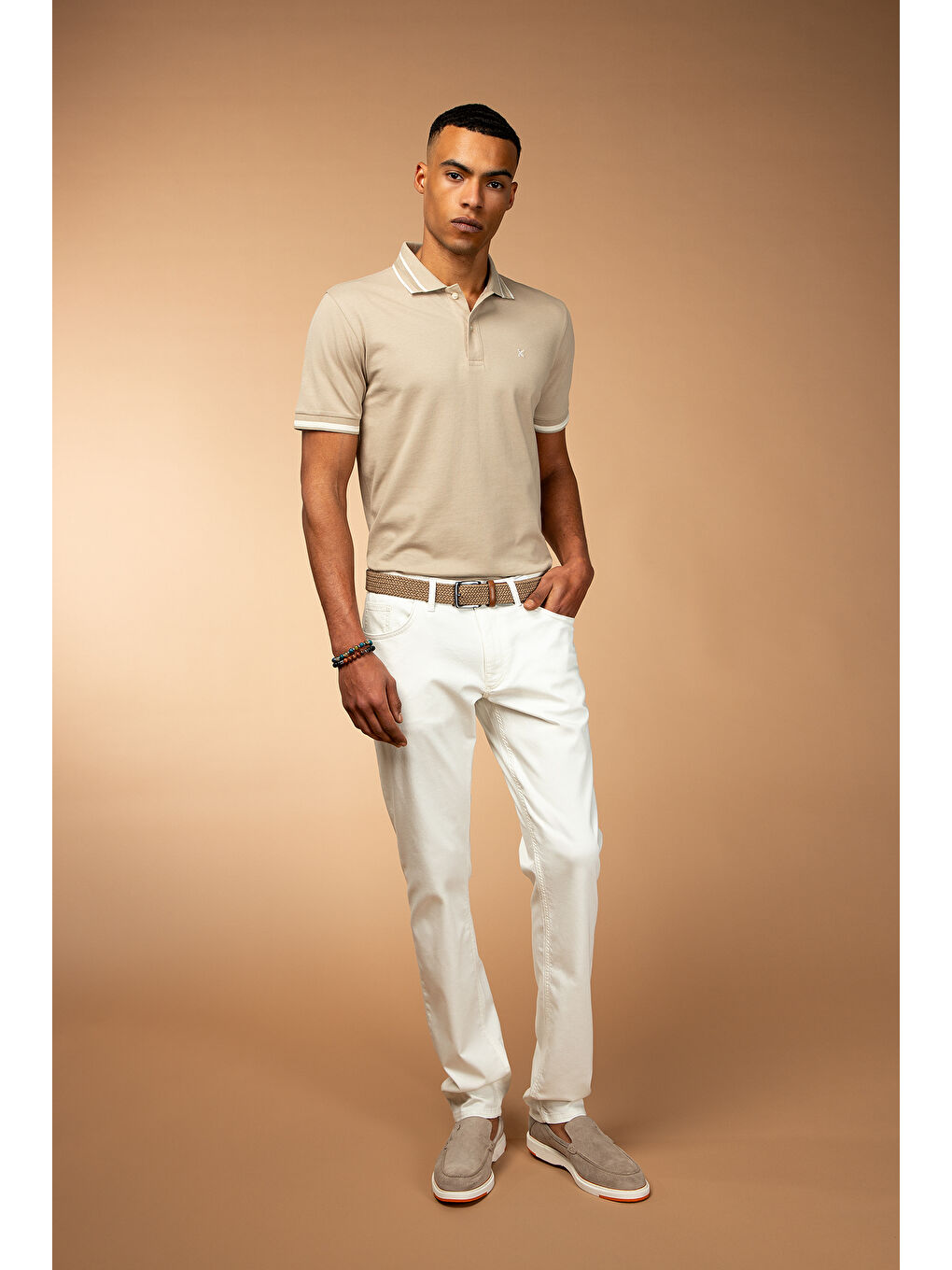 Beyaz Regular Fit Elastanlı Kanvas / Chino Pantolon