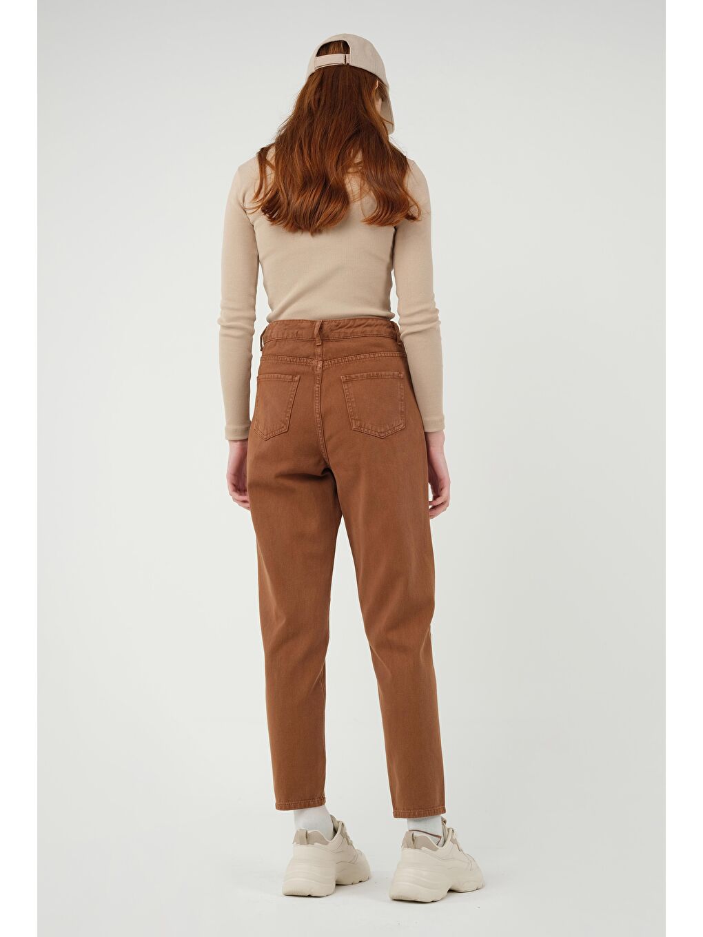 Kahverengi Yüksek Bel Balon Jean Taba-1