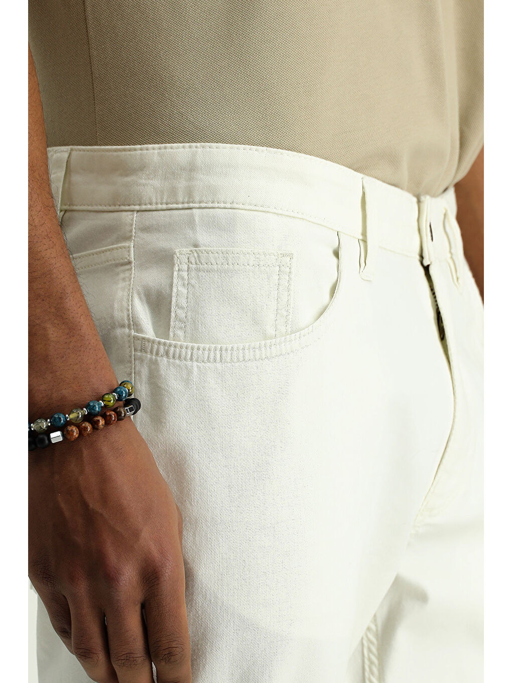 Beyaz Regular Fit Elastanlı Kanvas / Chino Pantolon-2
