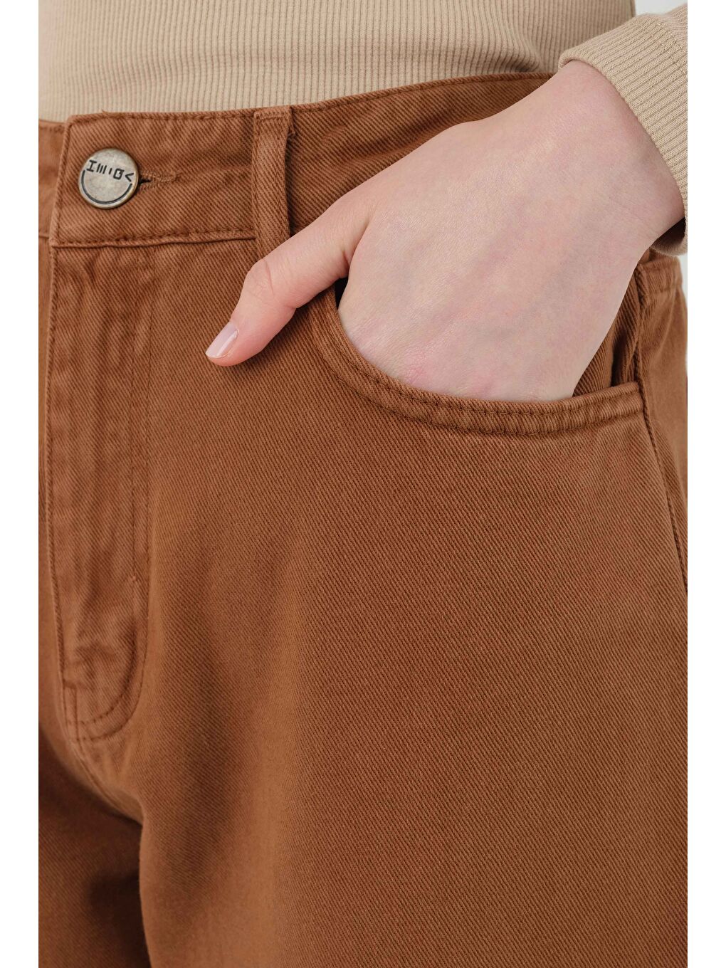 Kahverengi Yüksek Bel Balon Jean Taba-4