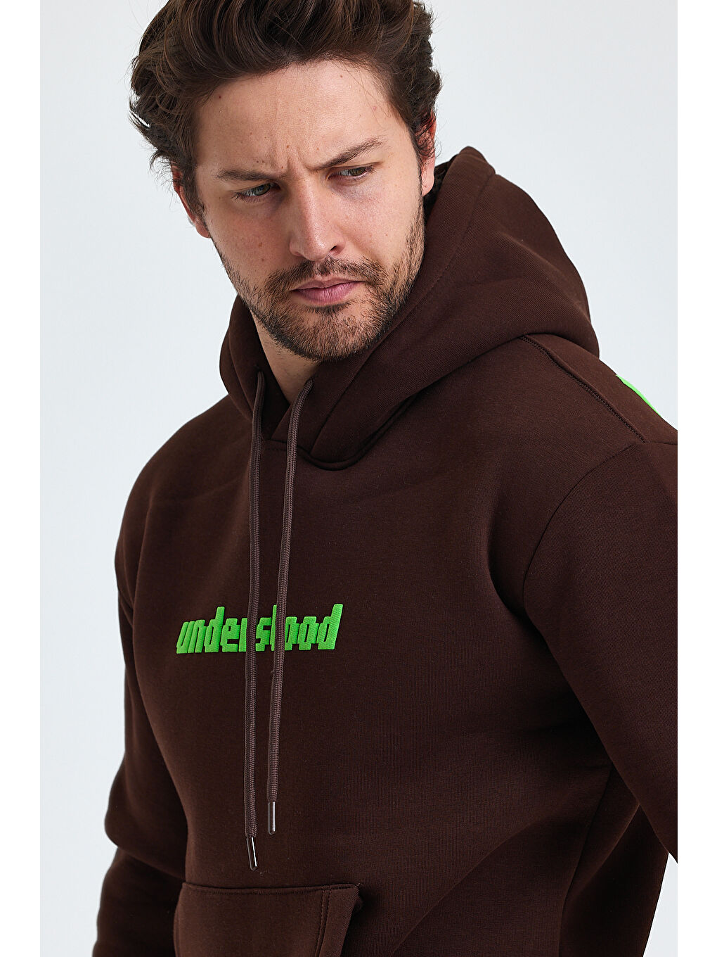 Tarz Cool Kahverengi Erkek Standart Fit Normal Kesim Içi Polarlı 3 Iplik Kapüşonlu Pamuklu Sweatshirt - 3