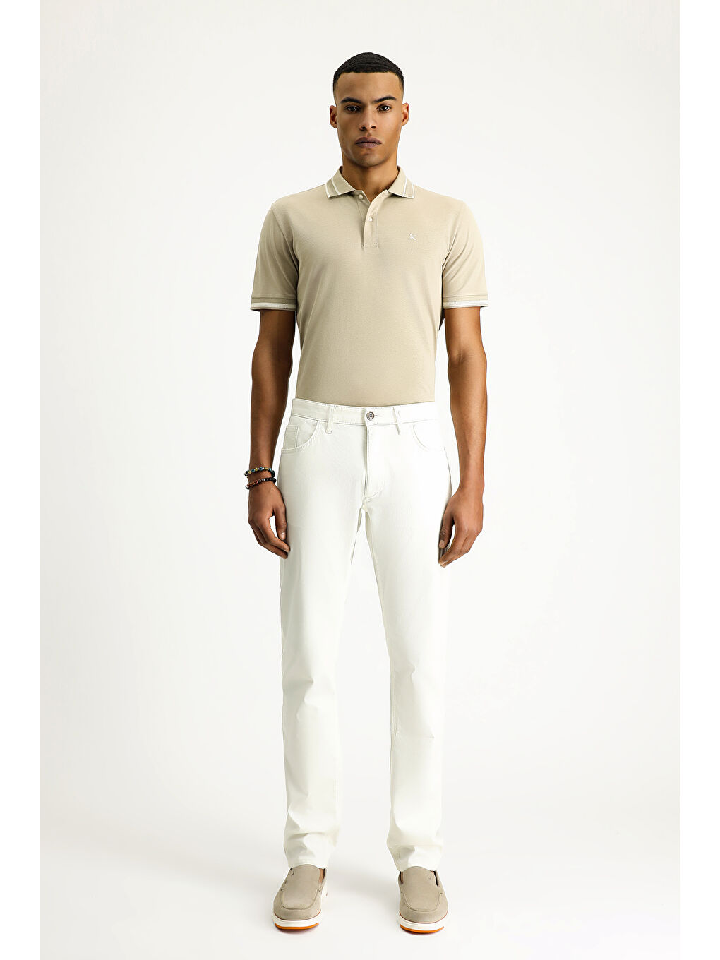 Beyaz Regular Fit Elastanlı Kanvas / Chino Pantolon-4