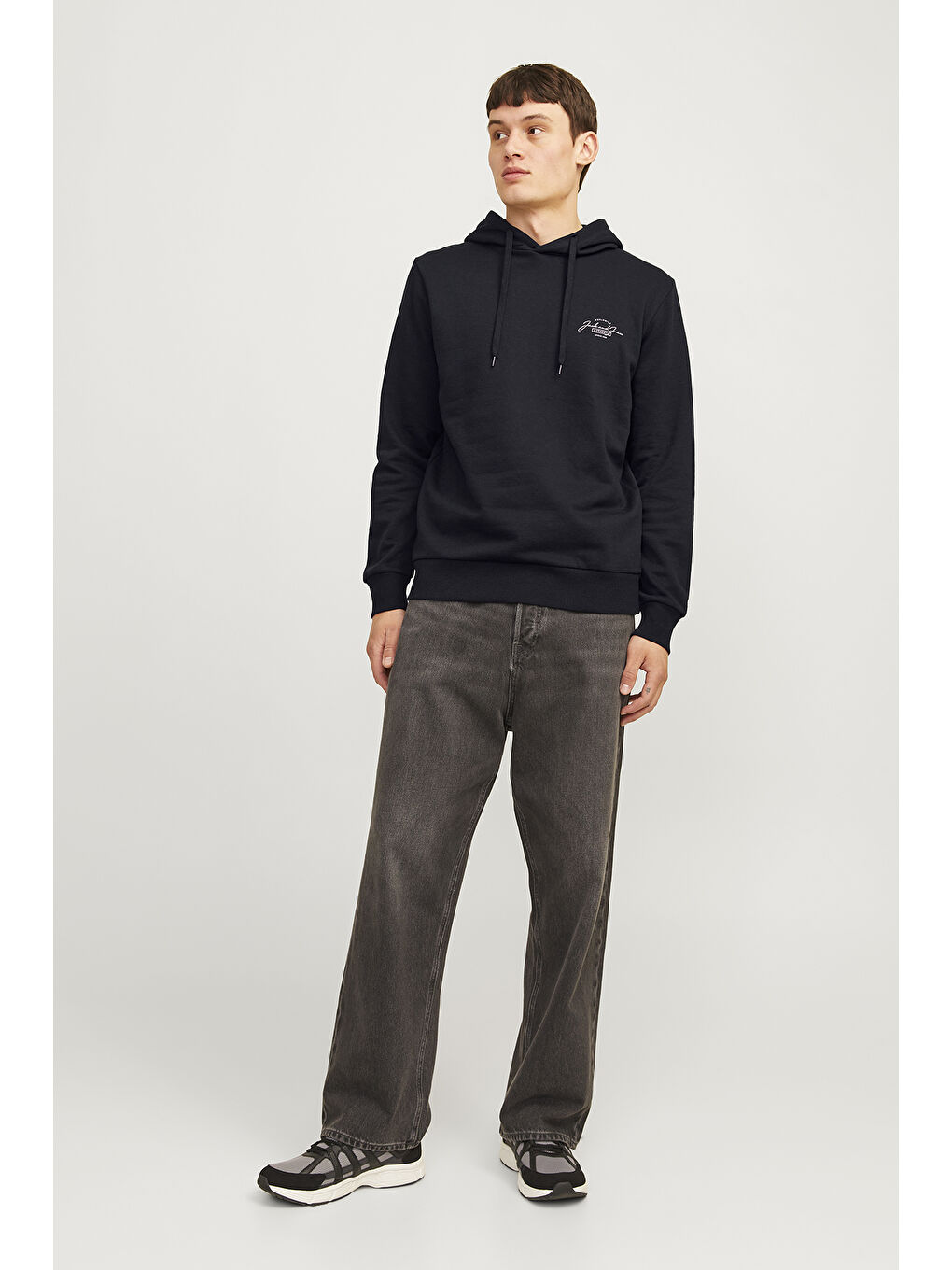 Jack & Jones Siyah Jjferris Pamuk Karışımlı Regular Fit Kapüşonlu Erkek Sweat 12256838 - 2