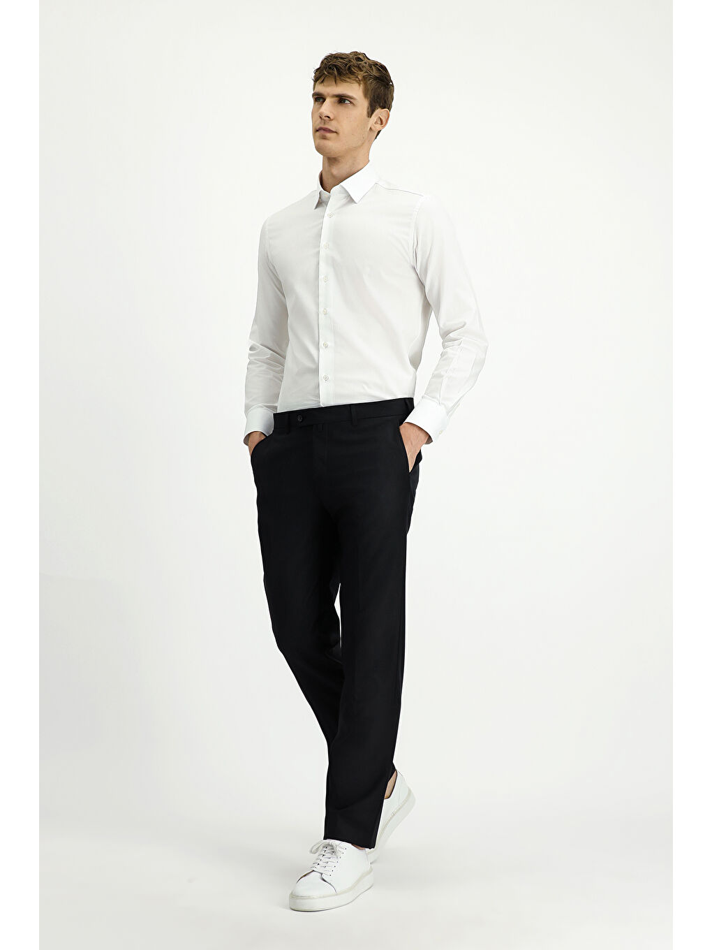 Siyah Slim Fit Dar Kesim Yünlü Klasik Kumaş Pantolon-1