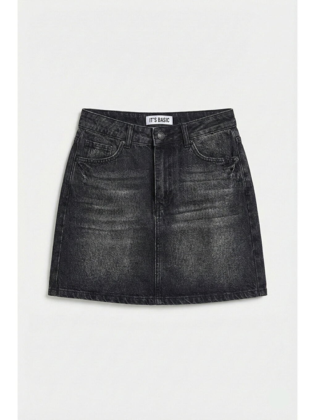 Gri Kadın Koyu Füme 2s6-1 Straight Fit %100 Pamuk Mini Denim Etek-4