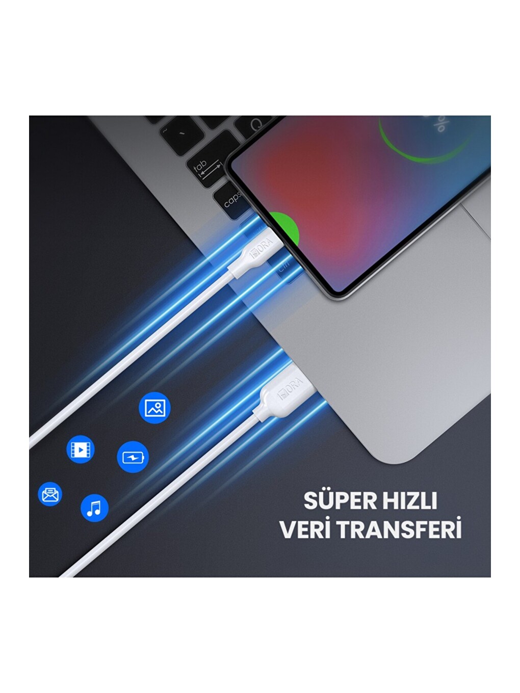 CAB251 3A Type-C Data ve Şarj Kablosu - 1 Metre - Hızlı Şarj - Beyaz-4
