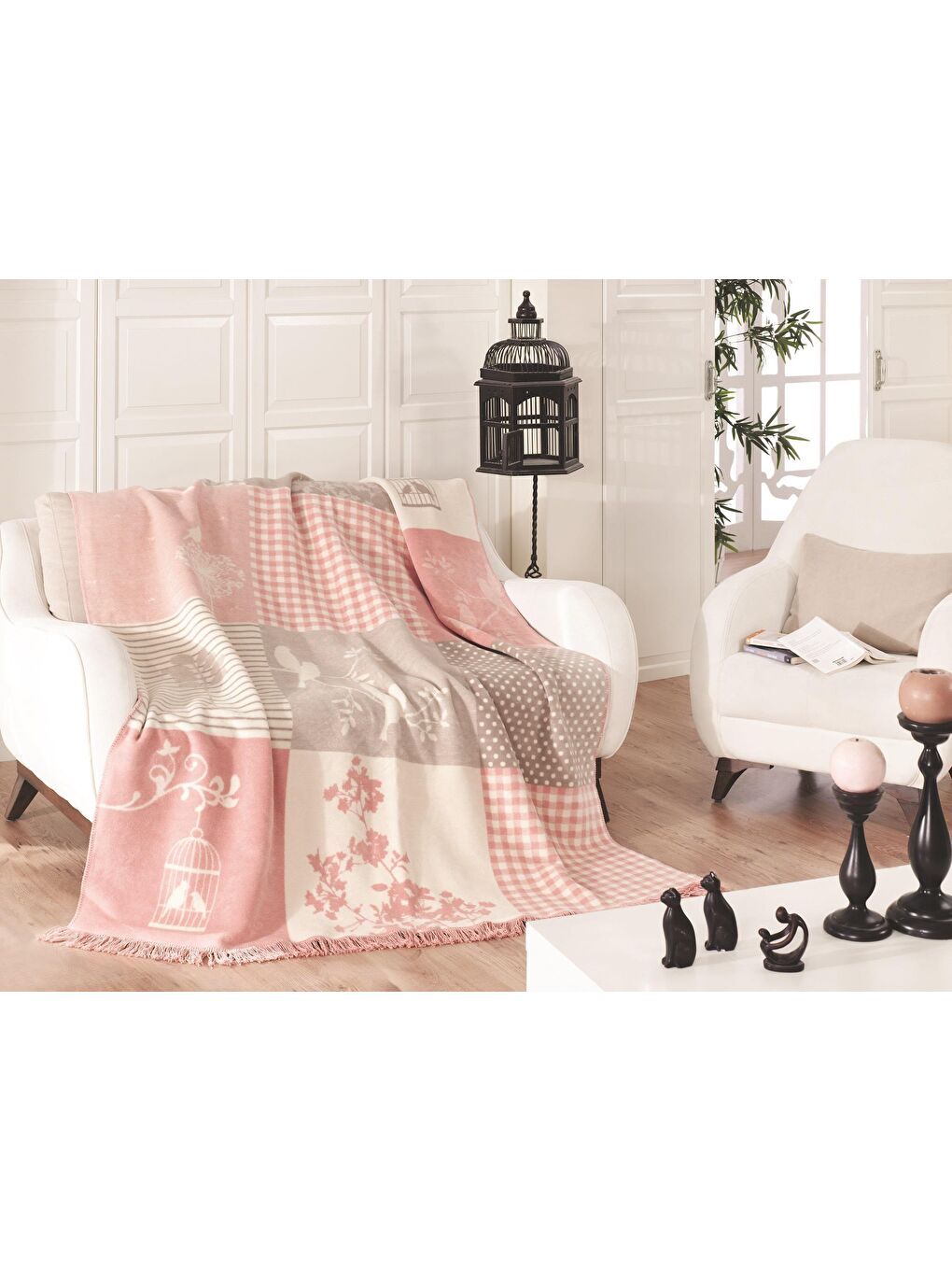 Beyaz Tek Kişilik Pamuklu Battaniye 150x200 Rene-2